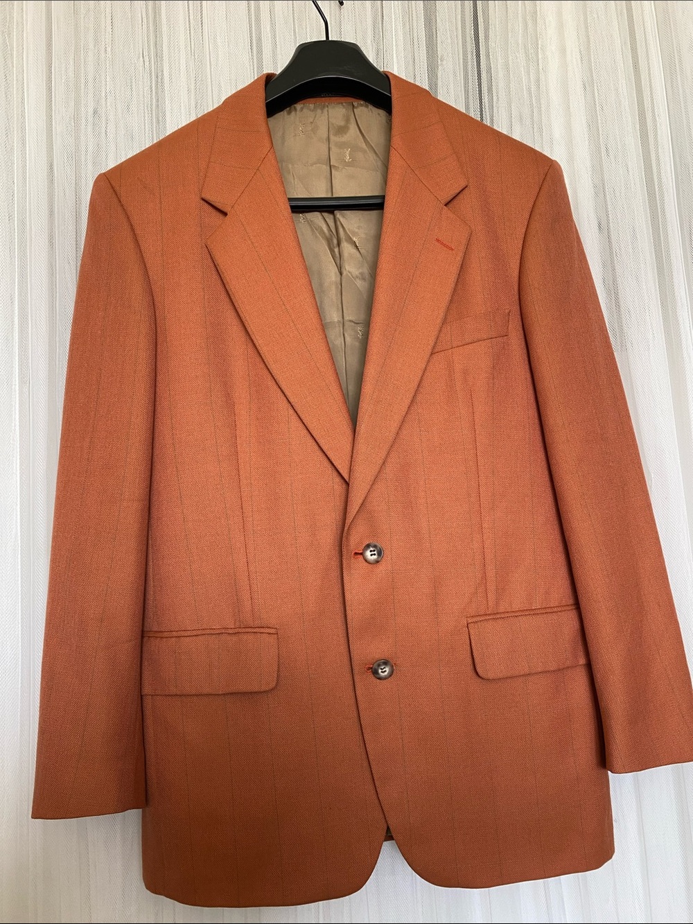 Saint Laurent Orange/Terracotta Pinstripes Single-Breasted Blazer Size 48